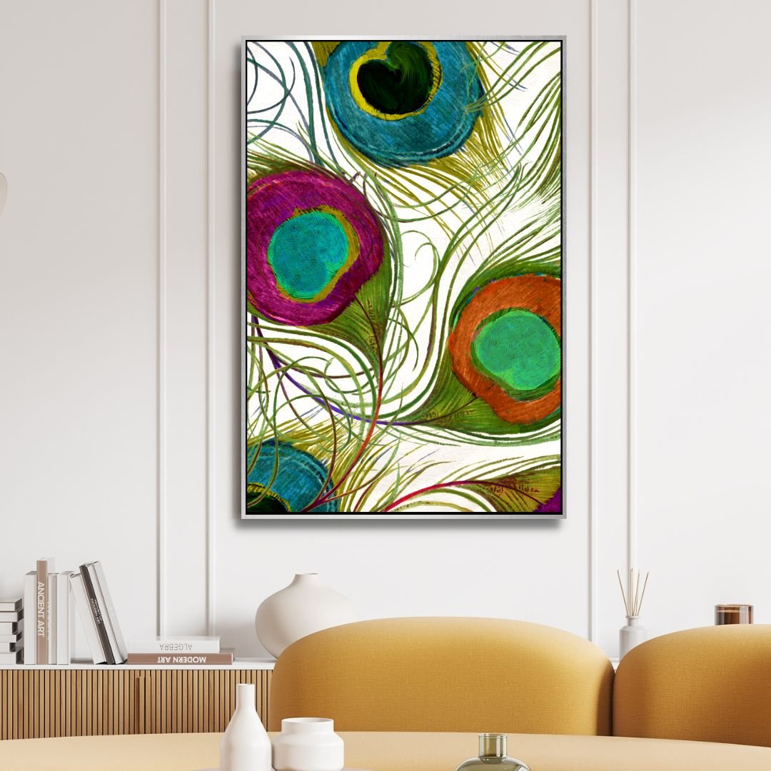 Vibrant Peacock Feathers Abstract Oil Painting for Decorative Home Art