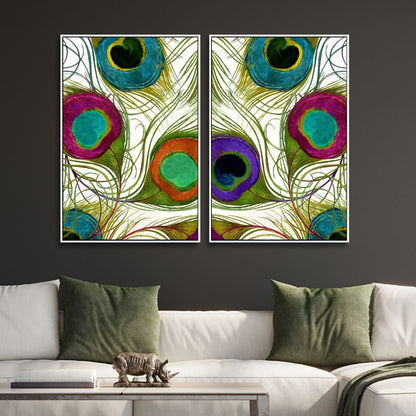 Vibrant Peacock Feathers Abstract Oil Painting for Decorative Home Art