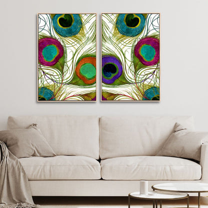 Vibrant Peacock Feathers Abstract Oil Painting for Decorative Home Art