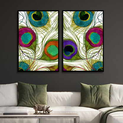 Vibrant Peacock Feathers Abstract Oil Painting for Decorative Home Art