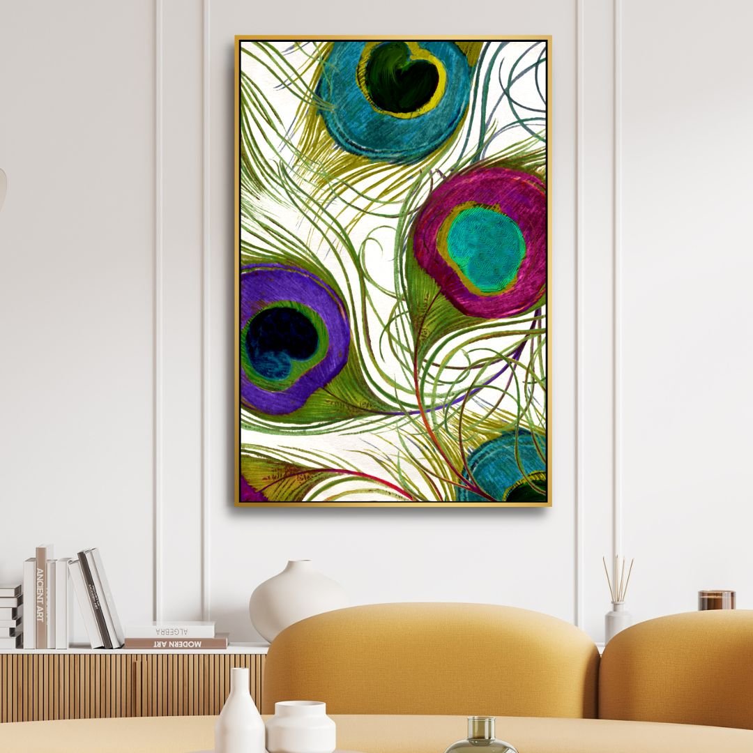 Vibrant Peacock Feathers Abstract Oil Painting for Decorative Home Art