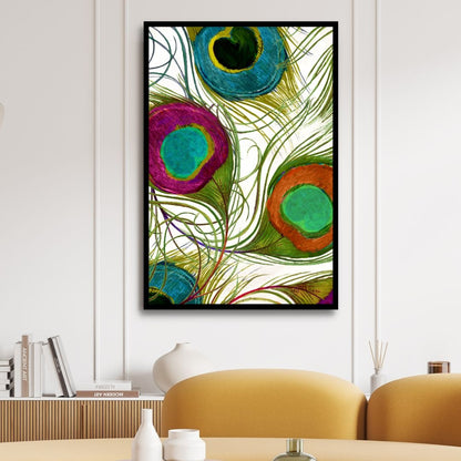 Vibrant Peacock Feathers Abstract Oil Painting for Decorative Home Art