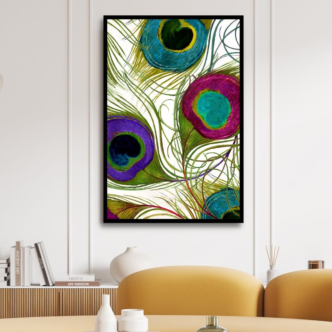 Vibrant Peacock Feathers Abstract Oil Painting for Decorative Home Art