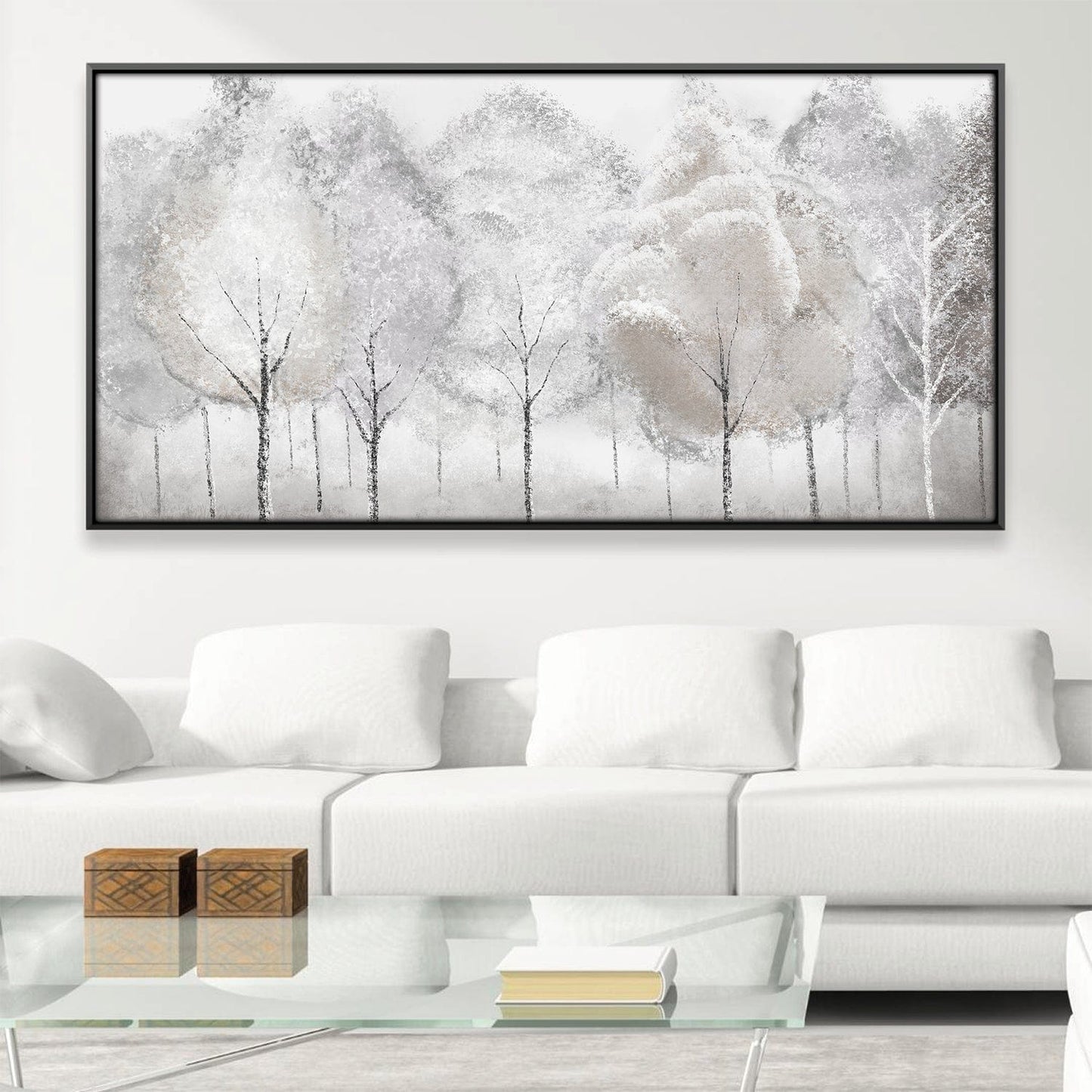 Serene White Forest Landscape Oil Painting for Modern Home Decor