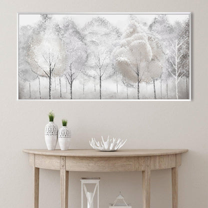 Serene White Forest Landscape Oil Painting for Modern Home Decor