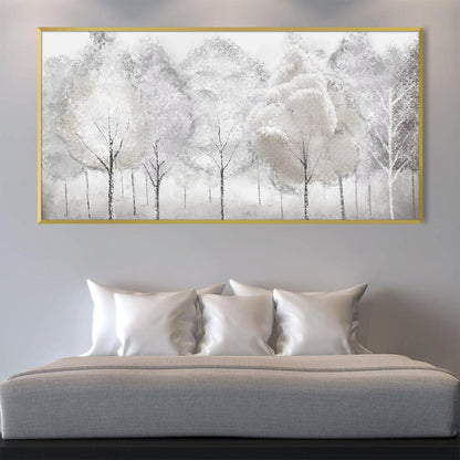 Serene White Forest Landscape Oil Painting for Modern Home Decor