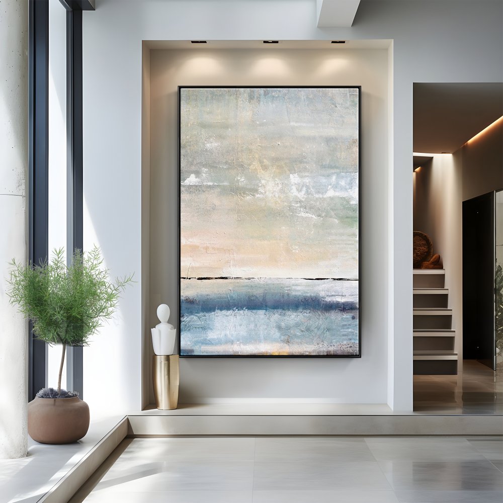 Serene Coastal Landscape in Soft Pastels - Elegant Oil Painting for Home Décor