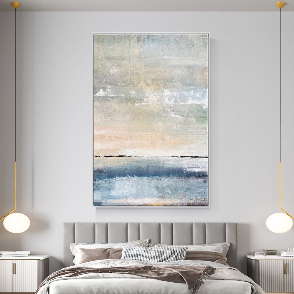 Serene Coastal Landscape in Soft Pastels - Elegant Oil Painting for Home Décor