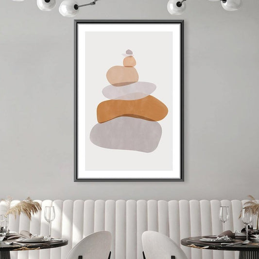 Minimalist Pebble Stack Oil Painting for Modern Home Decor