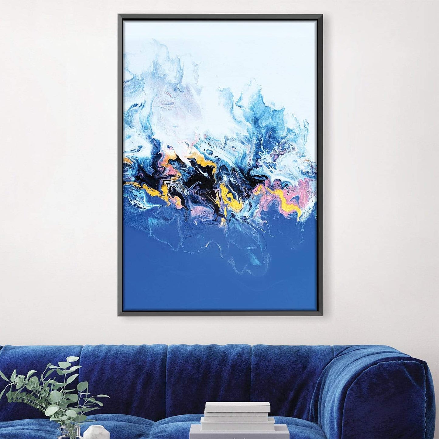 Vibrant Blue Abstract Oil Painting with Colorful Artistic Swirls