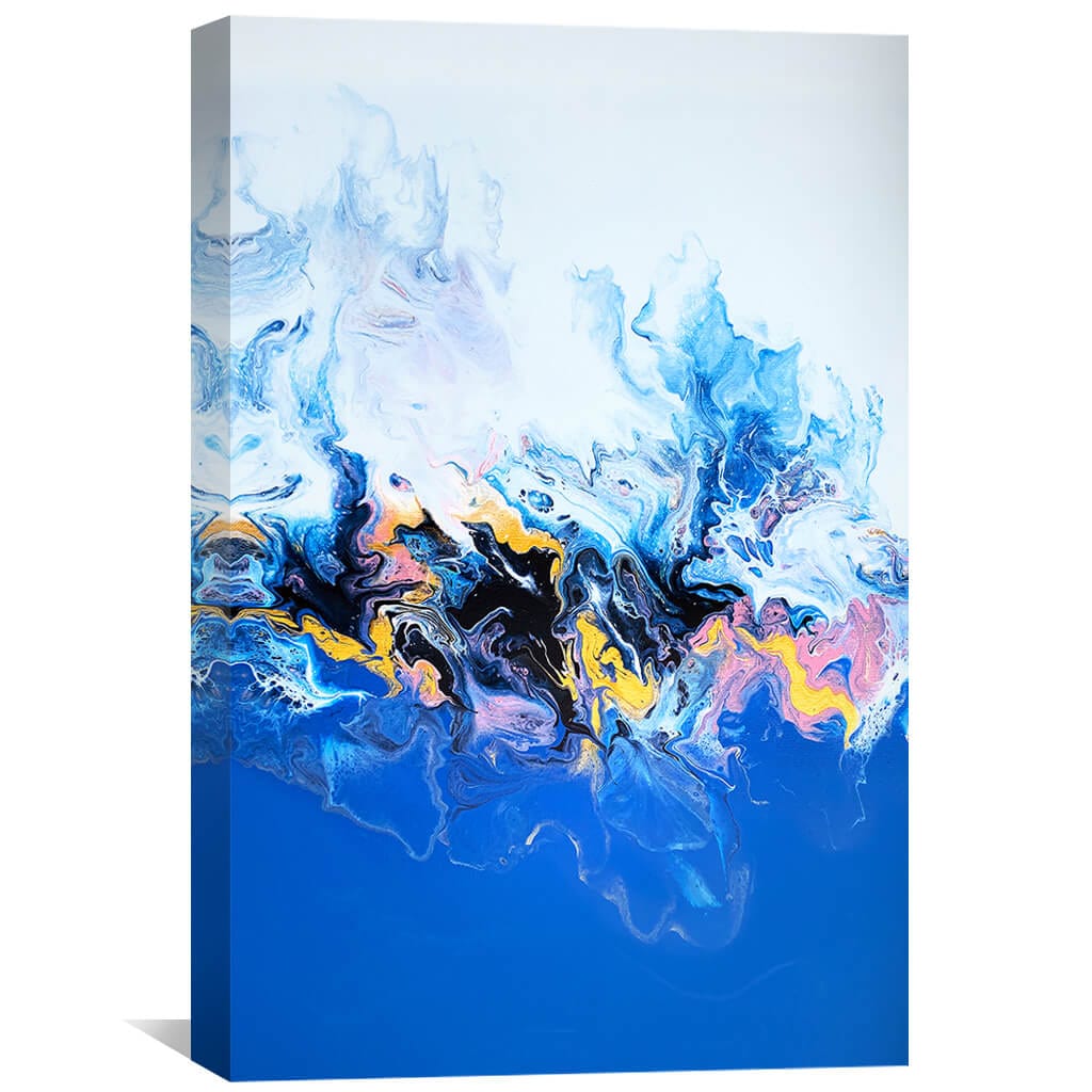 Vibrant Blue Abstract Oil Painting with Colorful Artistic Swirls