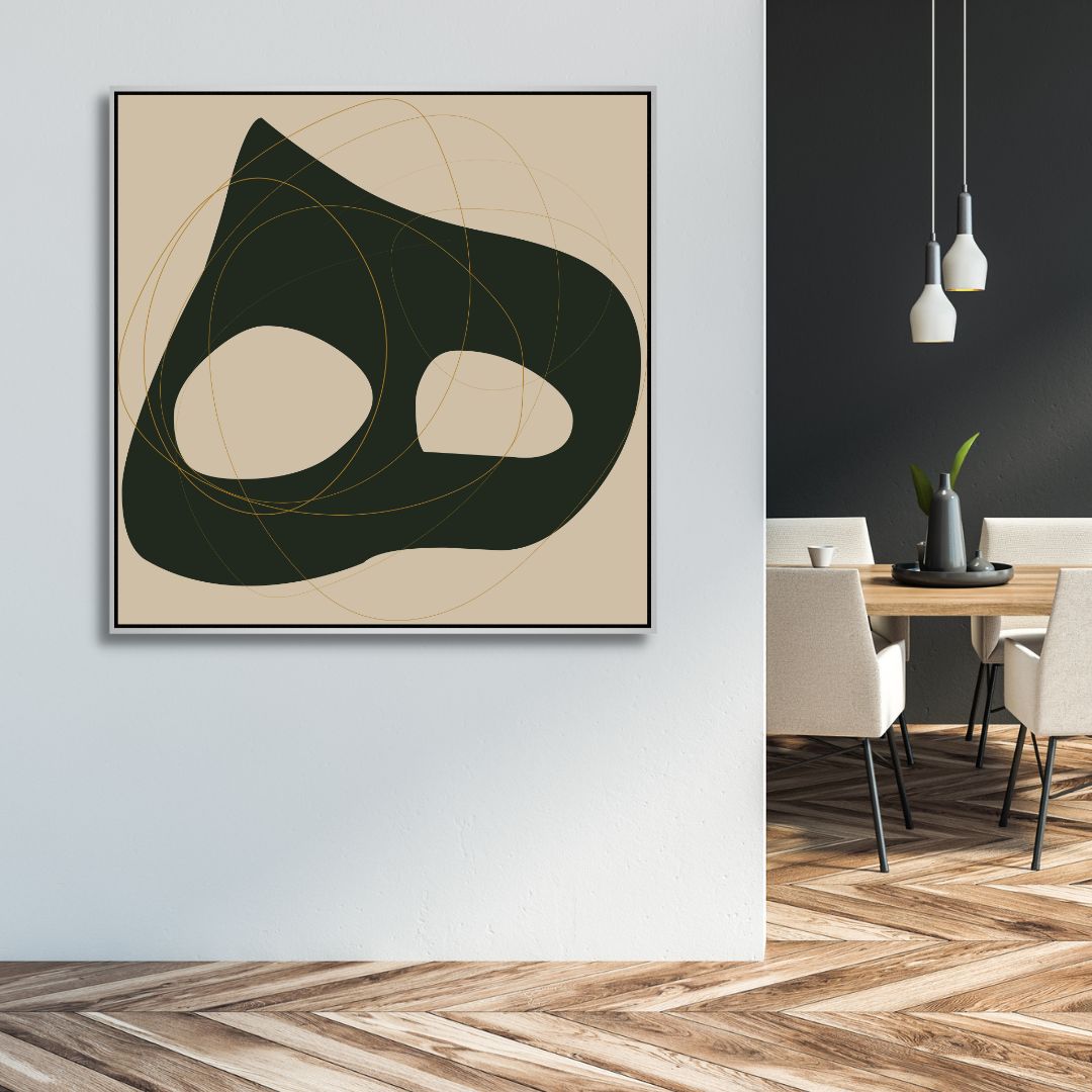 Abstract Green and Beige Typography Oil Painting for Modern Home Decor