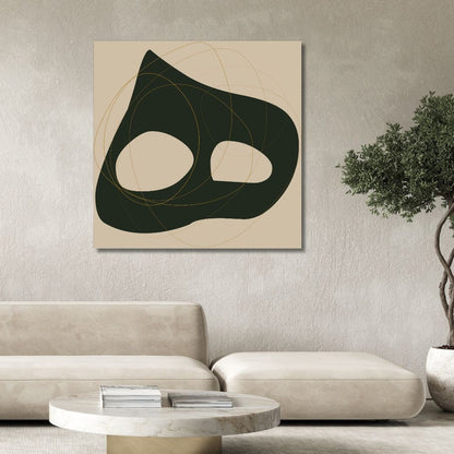 Abstract Green and Beige Typography Oil Painting for Modern Home Decor