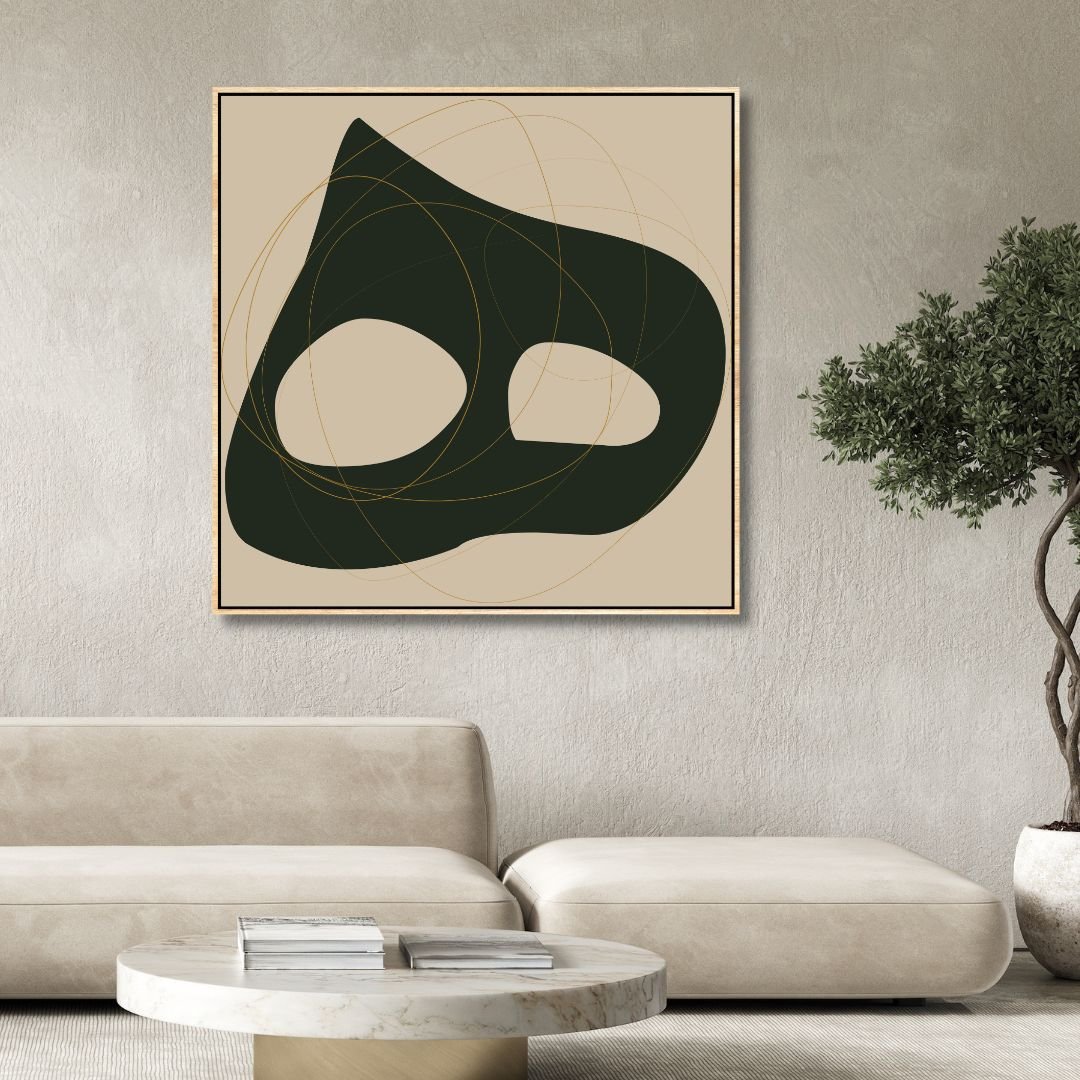 Abstract Green and Beige Typography Oil Painting for Modern Home Decor