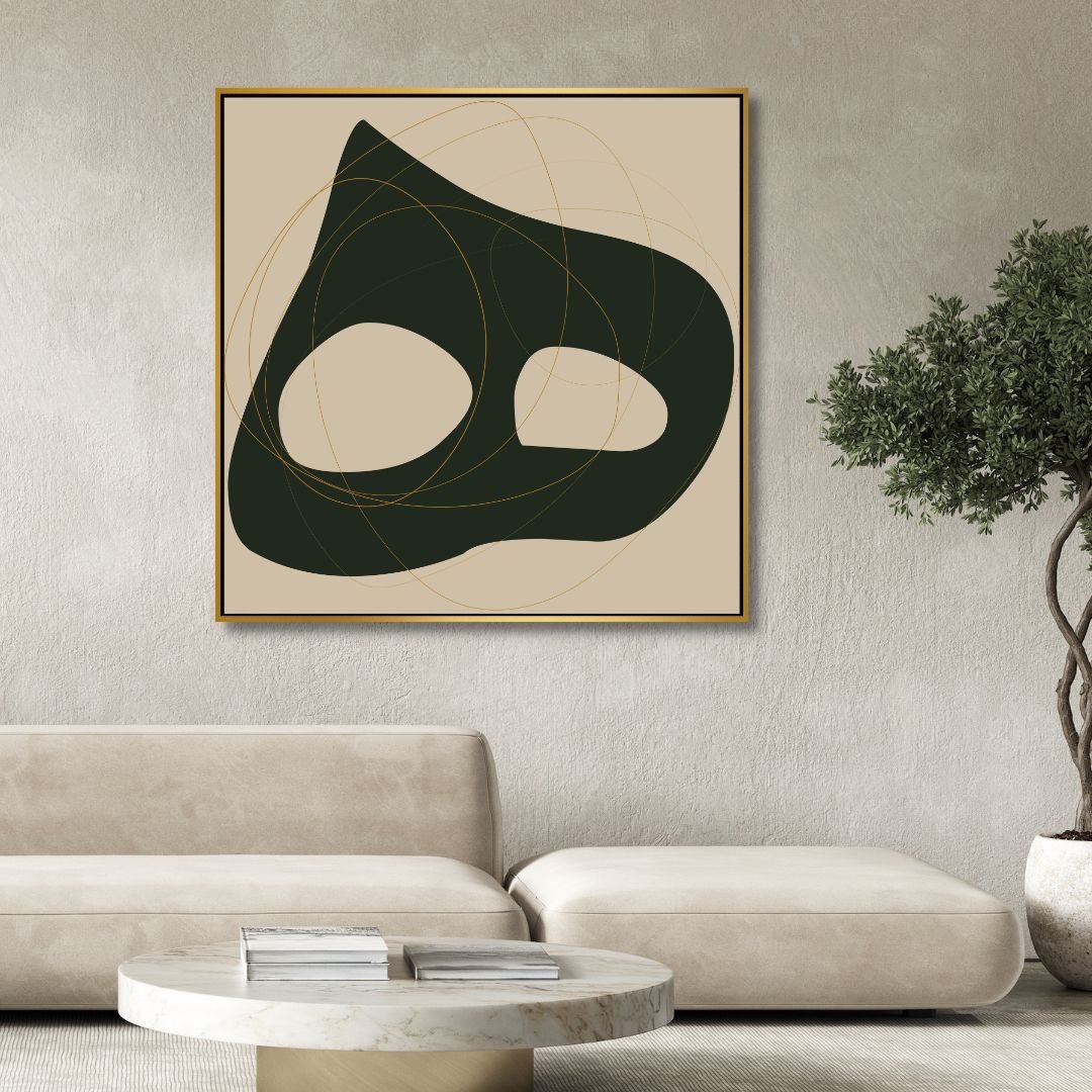 Abstract Green and Beige Typography Oil Painting for Modern Home Decor