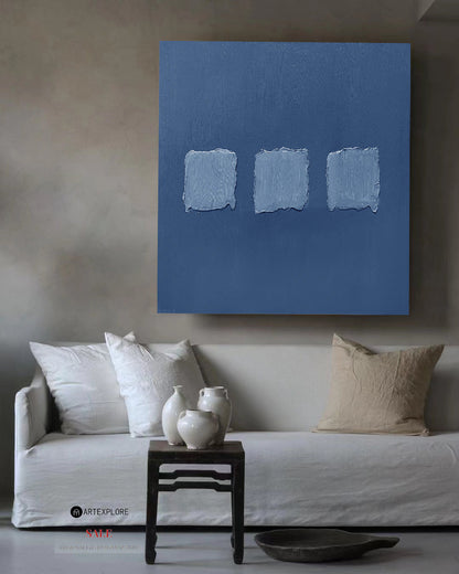 Serene Blue Minimalist Oil Painting for Modern Home Decor