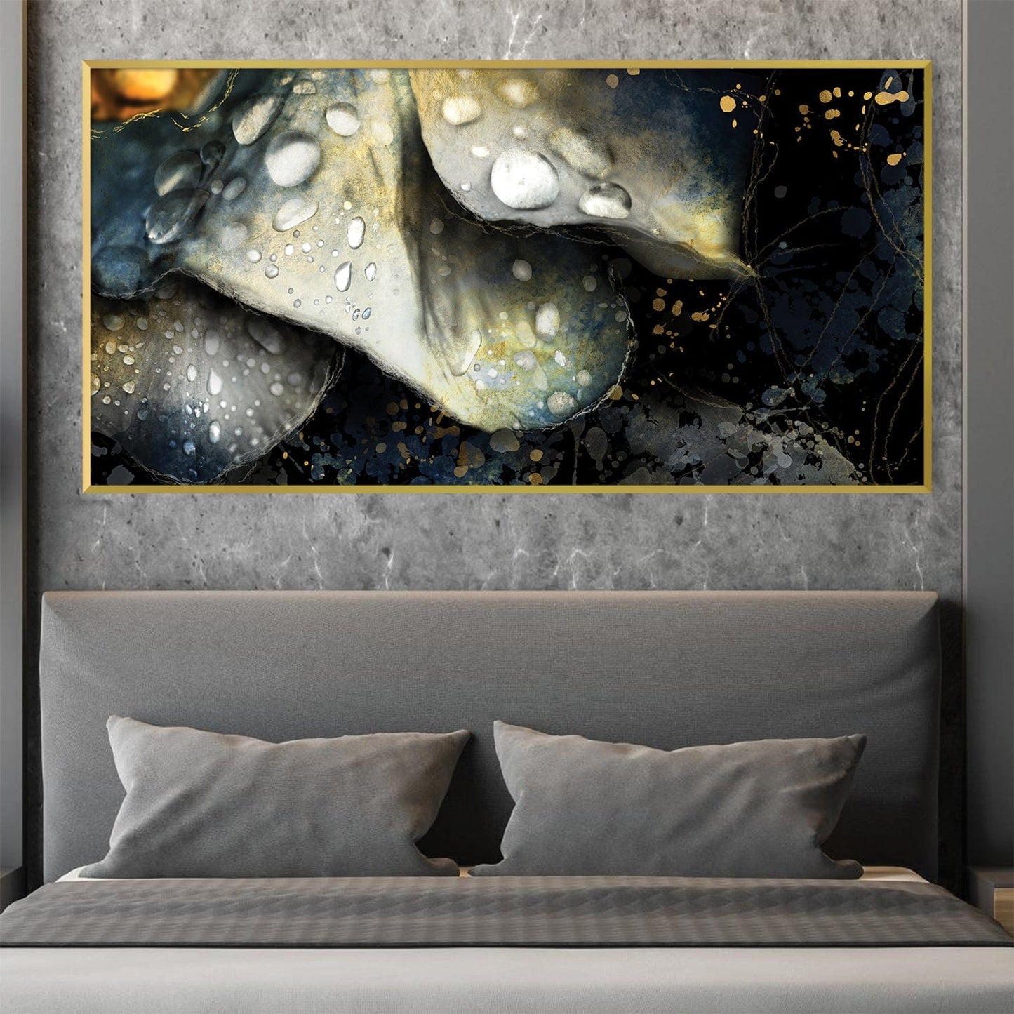 Elegant Floral Oil Painting with Water Droplets and Rich Textures