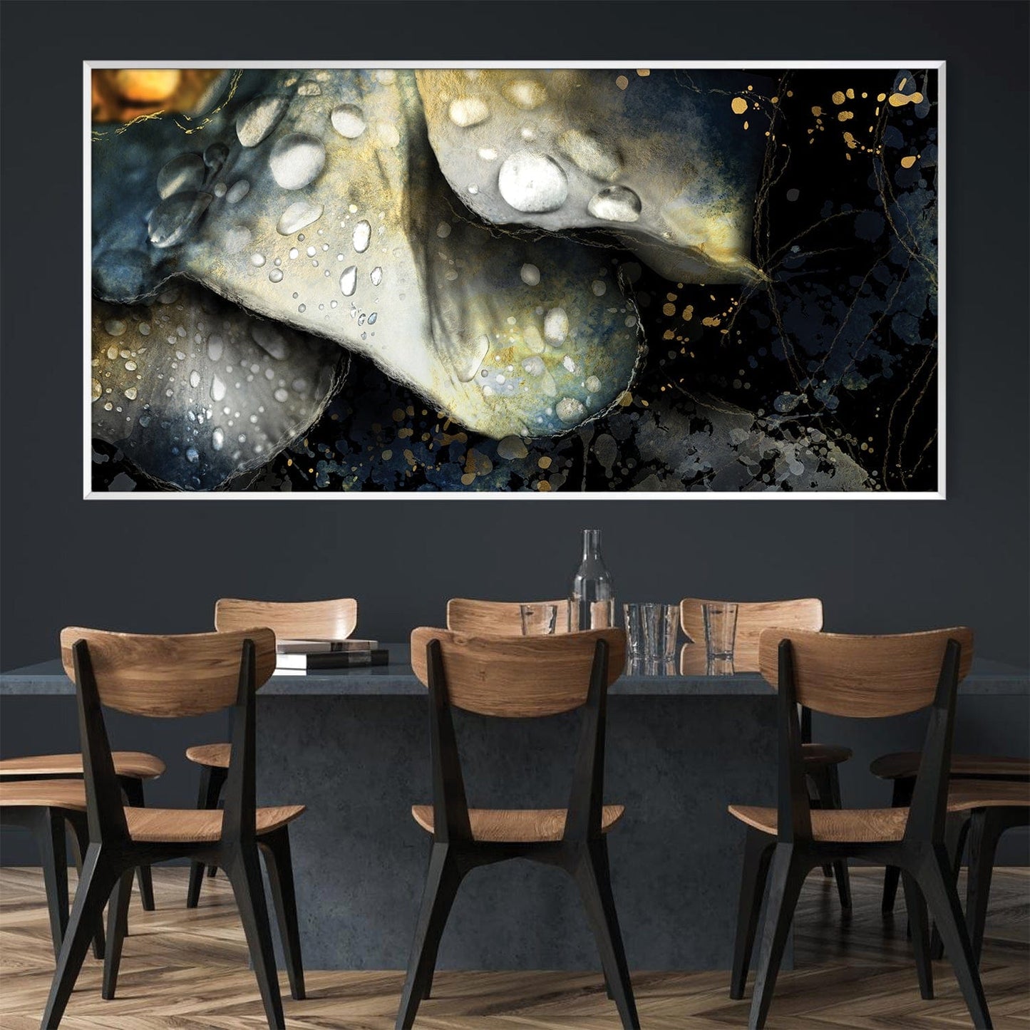 Elegant Floral Oil Painting with Water Droplets and Rich Textures