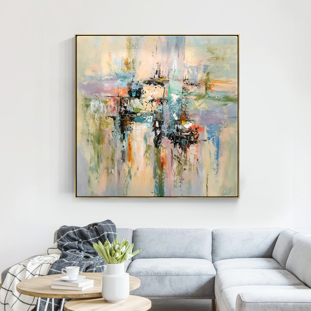 Abstract Serenity: Colorful Oil Painting for Modern Home Decor