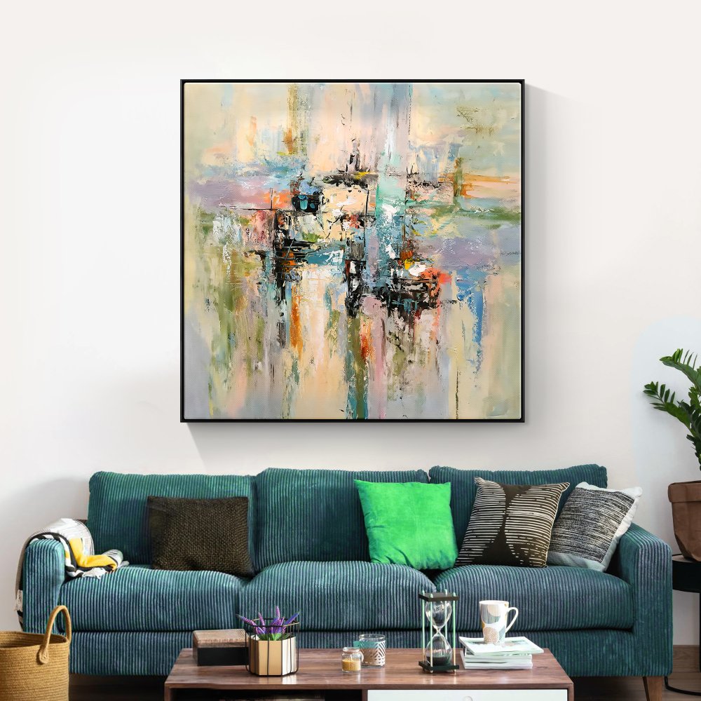 Abstract Serenity: Colorful Oil Painting for Modern Home Decor