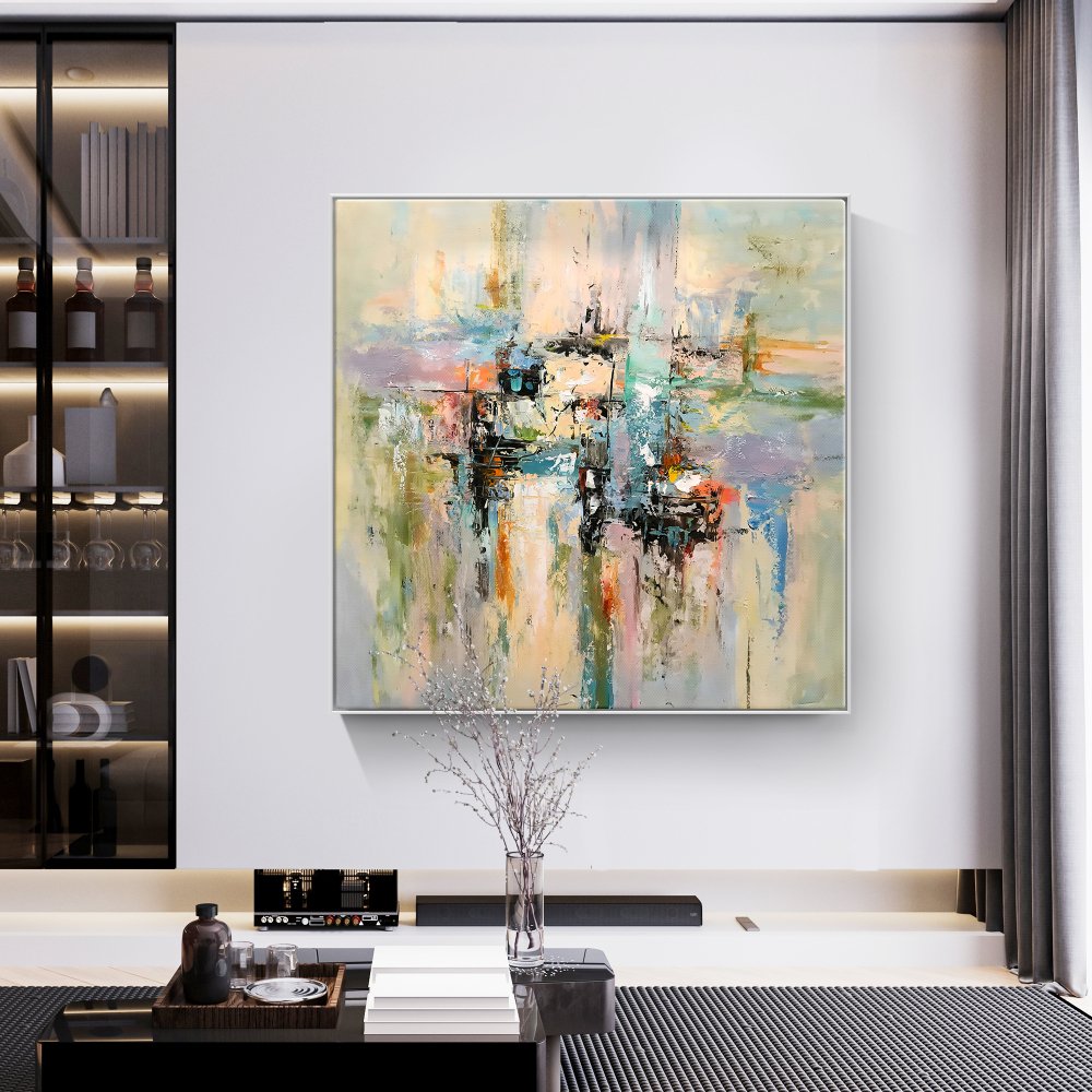 Abstract Serenity: Colorful Oil Painting for Modern Home Decor