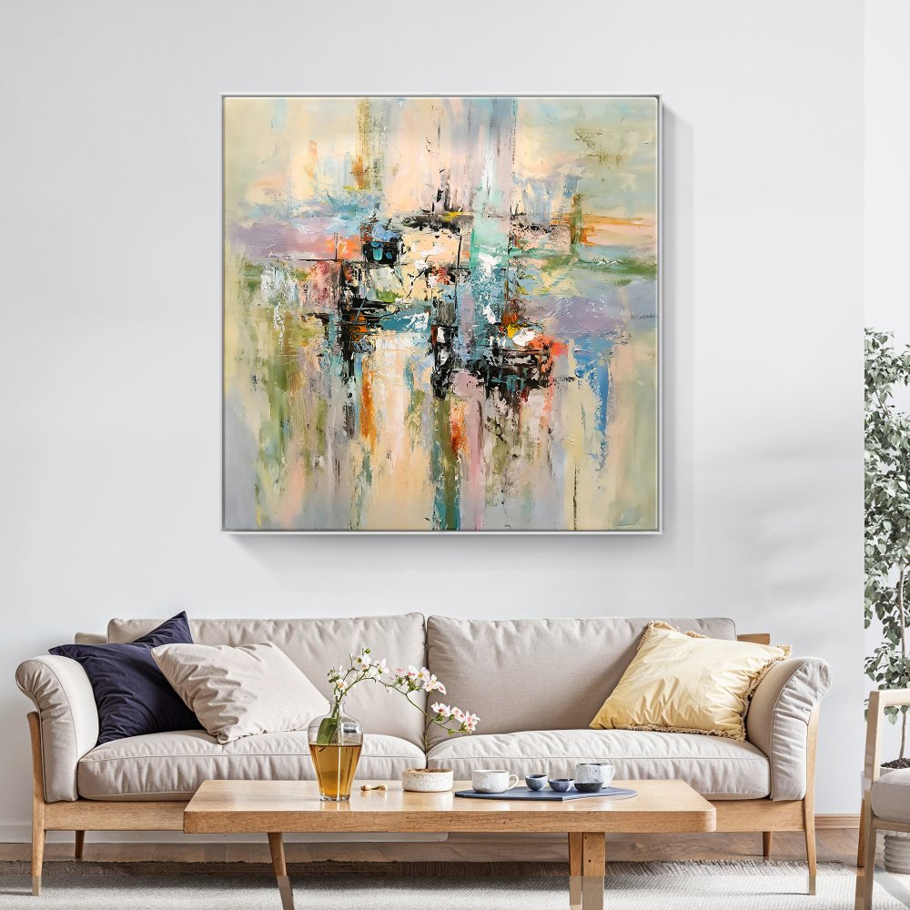 Abstract Serenity: Colorful Oil Painting for Modern Home Decor