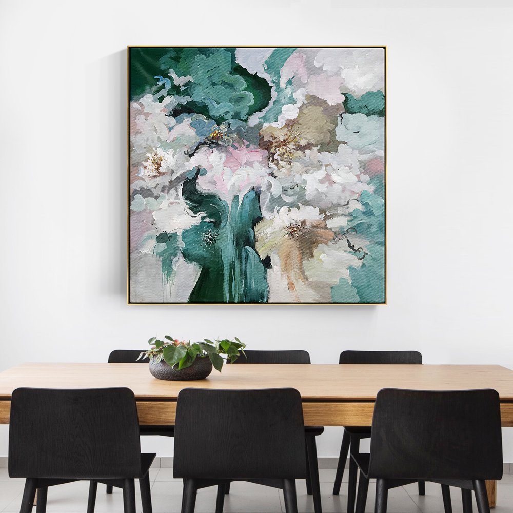 Whimsical Floral Abstract Oil Painting for Modern Home Decor