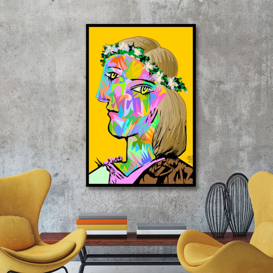 Colorful Abstract Woman Portrait in Pop Art Style - Vibrant Oil Painting Decor