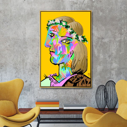 Colorful Abstract Woman Portrait in Pop Art Style - Vibrant Oil Painting Decor