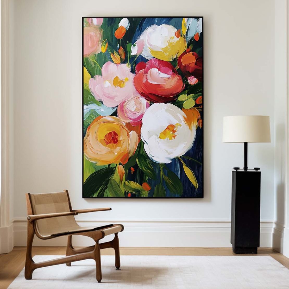 Vibrant Floral Abstract Oil Painting for Modern Home Decor