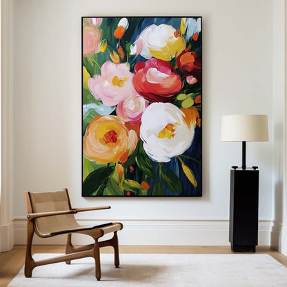 Vibrant Floral Abstract Oil Painting for Modern Home Decor