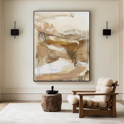 Contemporary Earth Tones Abstract Oil Painting for Modern Home Decor