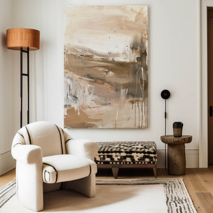 Contemporary Abstract Oil Painting in Warm Earth Tones for Modern Decor