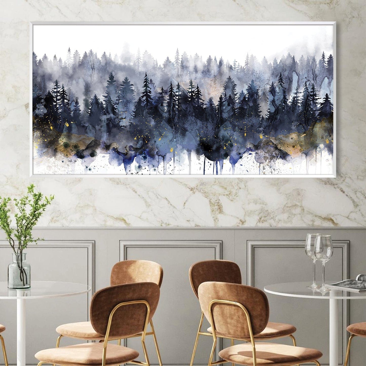 Serene Pinescape Oil Painting for Modern Home Decor and Relaxation