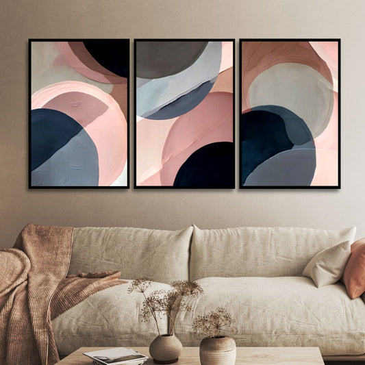 Geometric Abstract Oil Painting in Pink and Blue Tones for Modern Home Decor