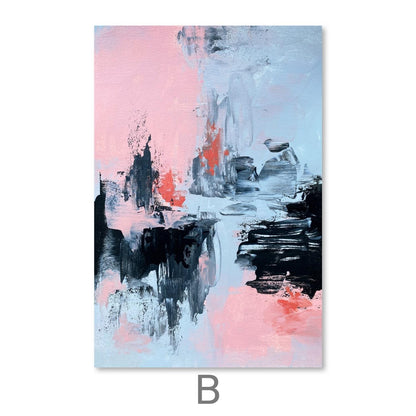 Modern Pink and Grey Abstract Oil Painting for Stylish Home Decor