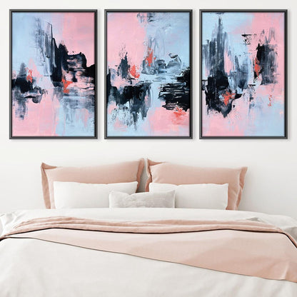 Modern Pink and Grey Abstract Oil Painting for Stylish Home Decor