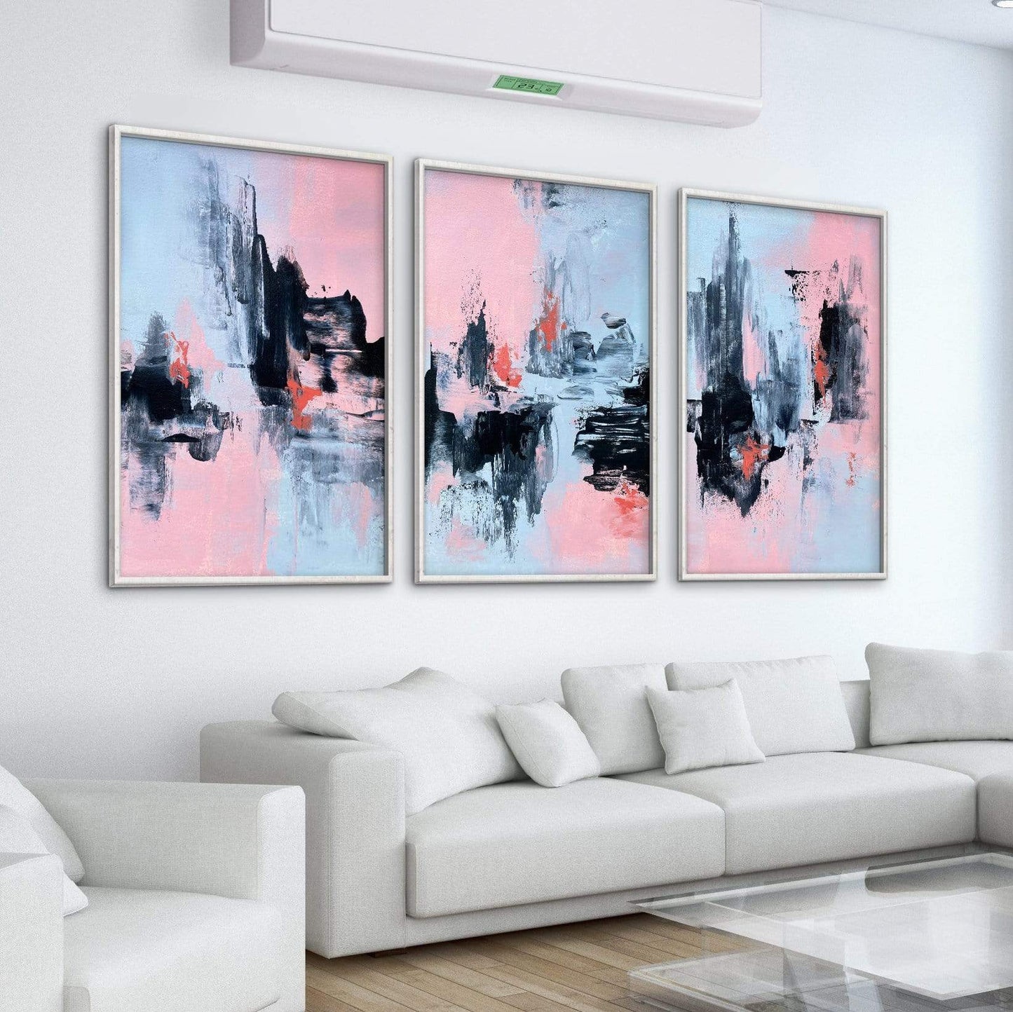 Modern Pink and Grey Abstract Oil Painting for Stylish Home Decor