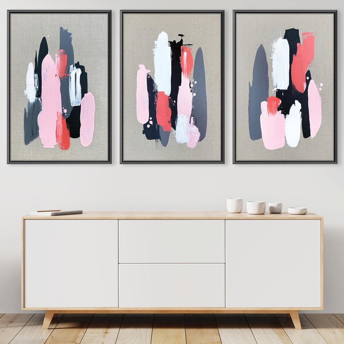 Abstract Pink and Black Oil Painting on Canvas for Modern Home Decor