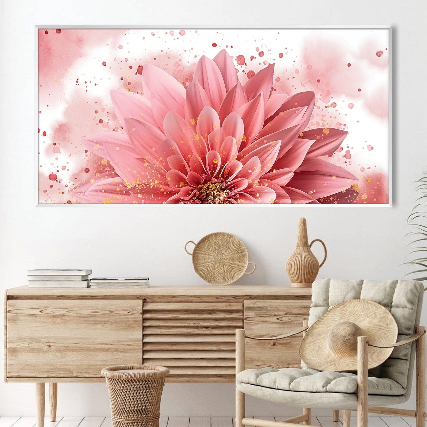 Vibrant Pink Flower Oil Painting for Elegant Home Decor
