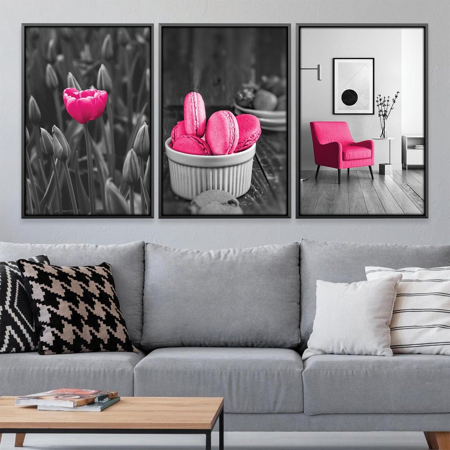 Vibrant Pink Tulip and Macarons - Elegant Modern Oil Painting for Stylish Decor