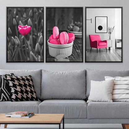 Vibrant Pink Tulip and Macarons - Elegant Modern Oil Painting for Stylish Decor