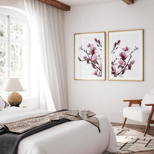 Elegant Pink Magnolia Oil Painting Set for Home Decor - Vibrant Floral Artwork
