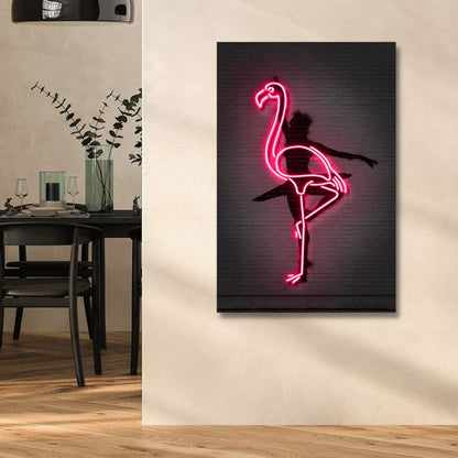 Neon Pink Ballerina Wall Art | Modern Flamingo Canvas Decor for Artistic Spaces