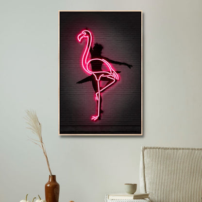 Neon Pink Ballerina Wall Art | Modern Flamingo Canvas Decor for Artistic Spaces