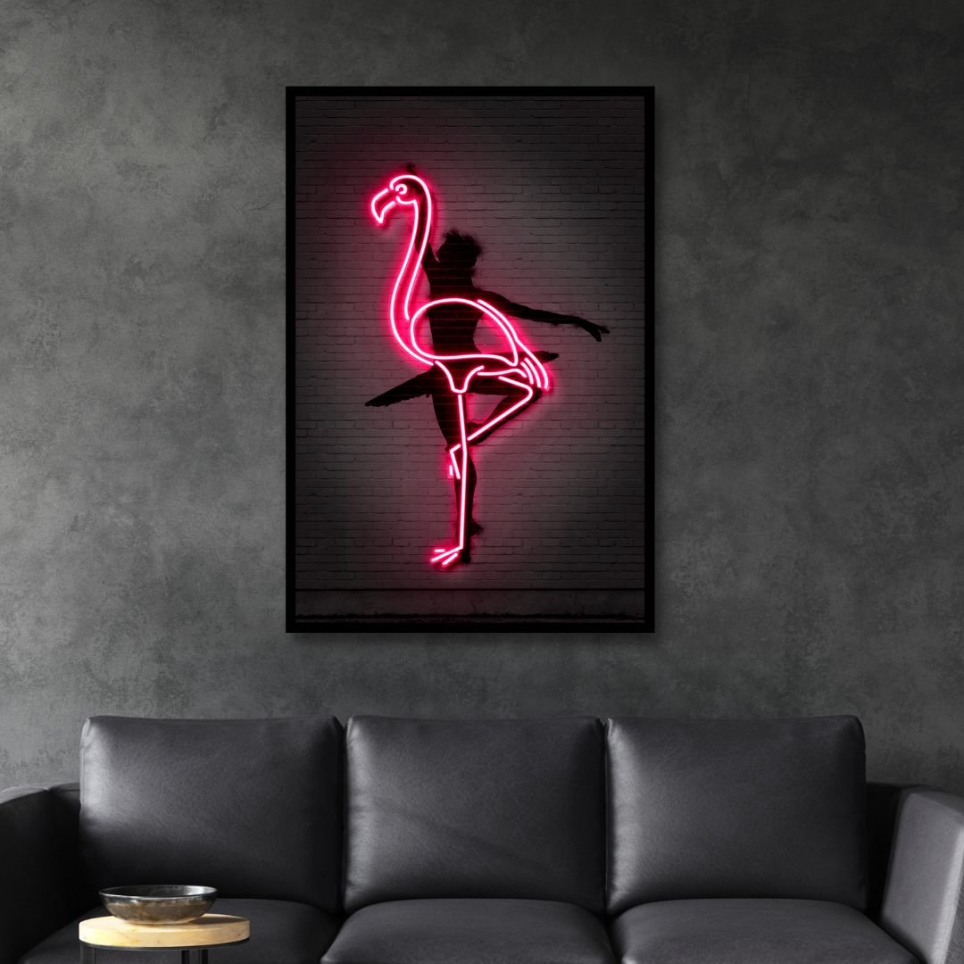 Neon Pink Ballerina Wall Art | Modern Flamingo Canvas Decor for Artistic Spaces