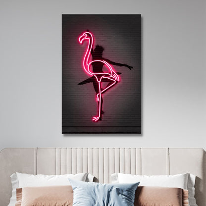 Neon Pink Ballerina Wall Art | Modern Flamingo Canvas Decor for Artistic Spaces