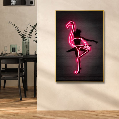 Neon Pink Ballerina Wall Art | Modern Flamingo Canvas Decor for Artistic Spaces