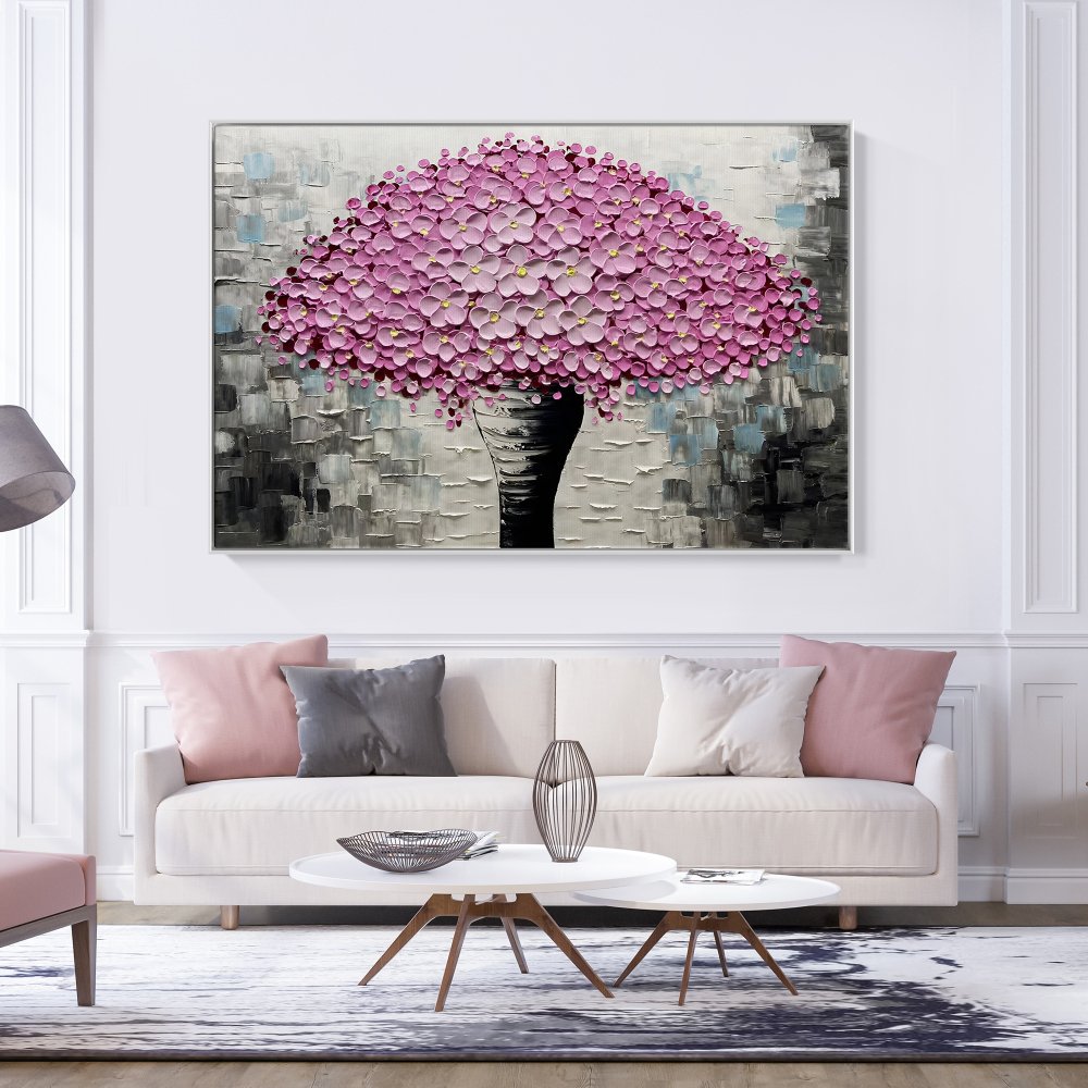 Vibrant Pink Lily Blossom Oil Painting for Modern Home Decor