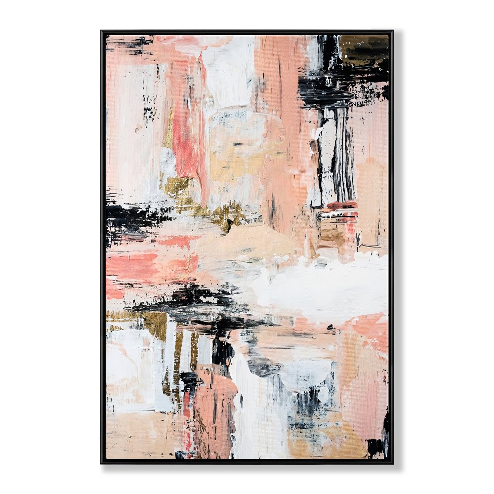 Abstract Pink and Black Oil Painting for Modern Home Decor